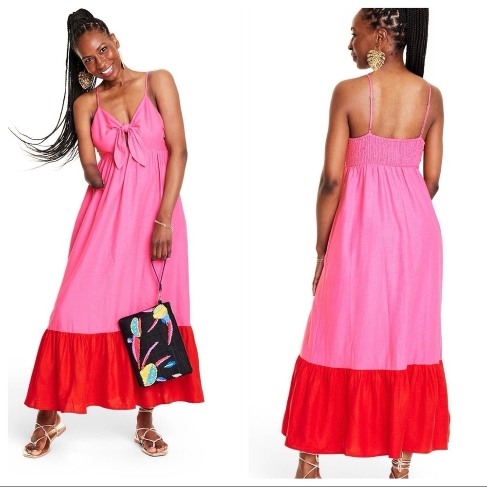 Tabitha Brown x Target sleeveless tie front midi dress - red and pink